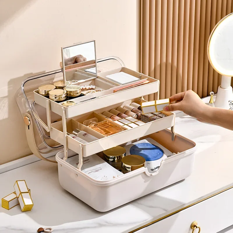 Luxury High End Skincare - กล่องเก็บเครื่องสำอางสุดหรู กล่องวางบนโต๊ะ ดีไซน์ระดับไฮเอนด์ ความจุขนาดใหญ่ ป้องกันฝุ่น กล่องพับได้